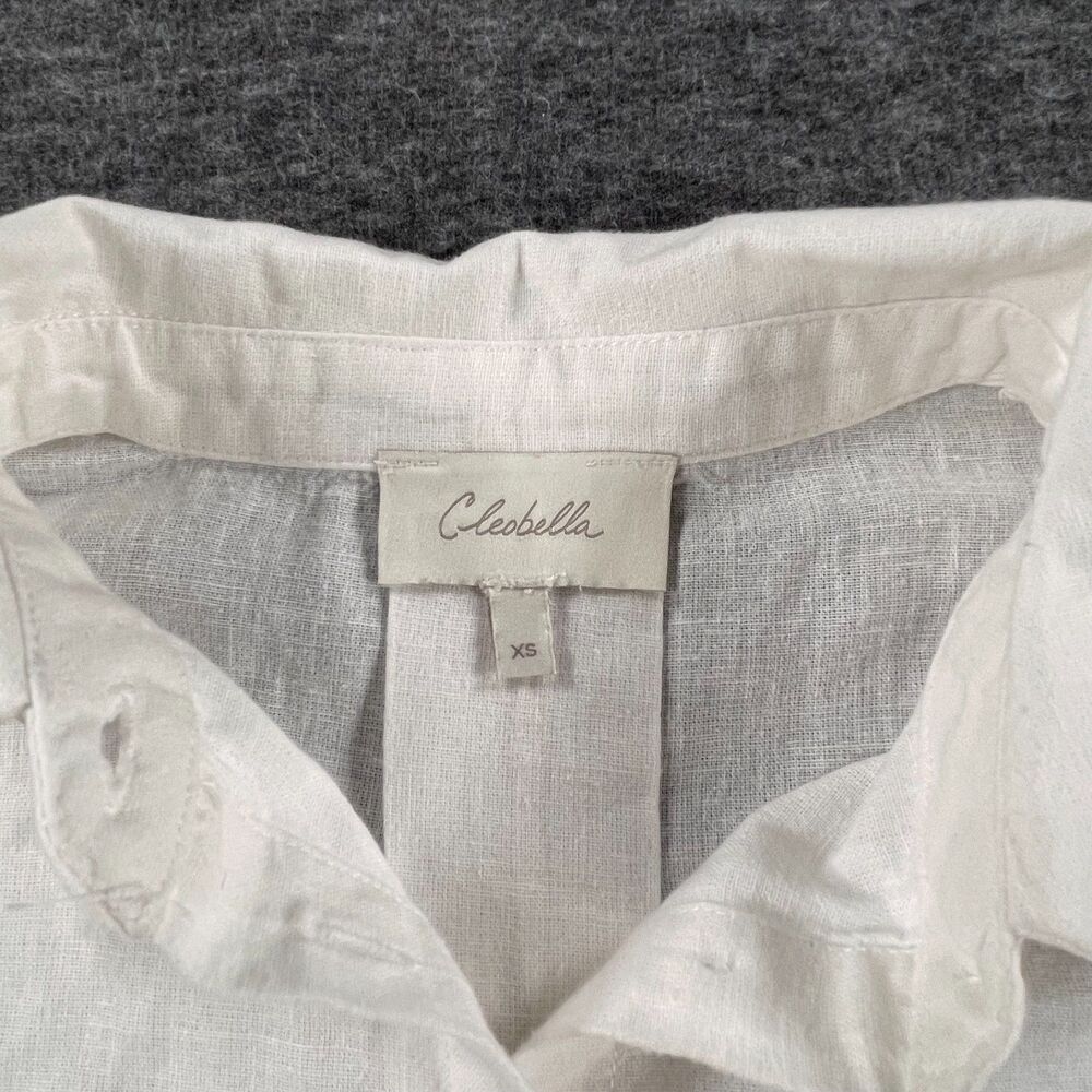 Cleobella XS White Paisley Coastal Linen Blend Lagenlook Cropped Boho Blouse - Picture 4 of 13